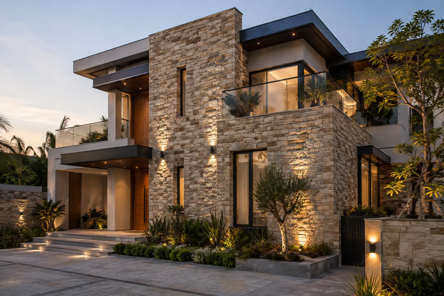 Modern Luxury Villa with Natural Stone Cladding