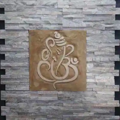 Hand-carved natural stone mural for interior feature wall