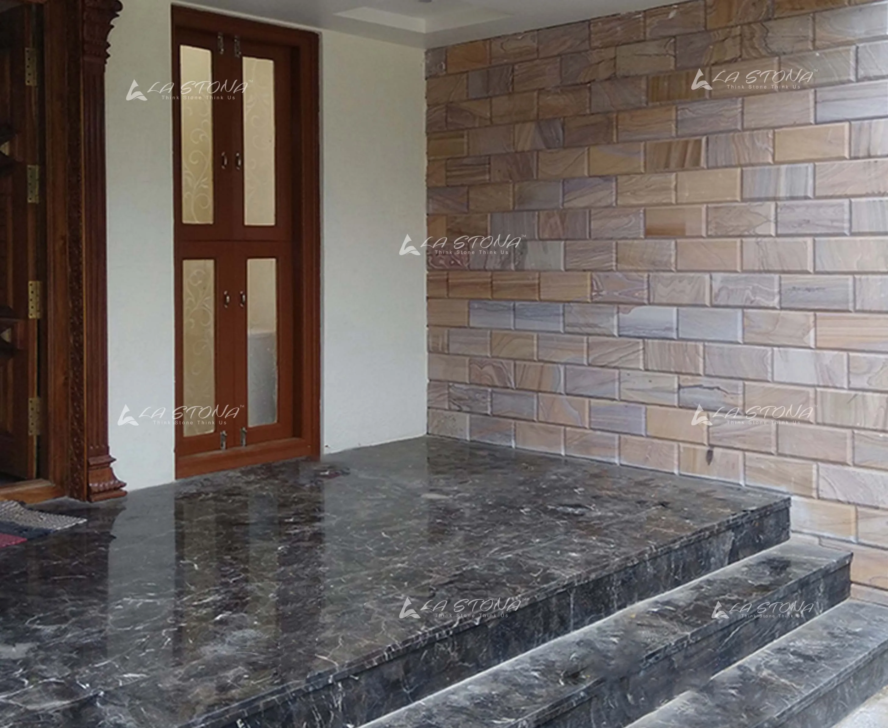 RAINBOW 01 natural stone cladding with flowing golden and earthy natural veining