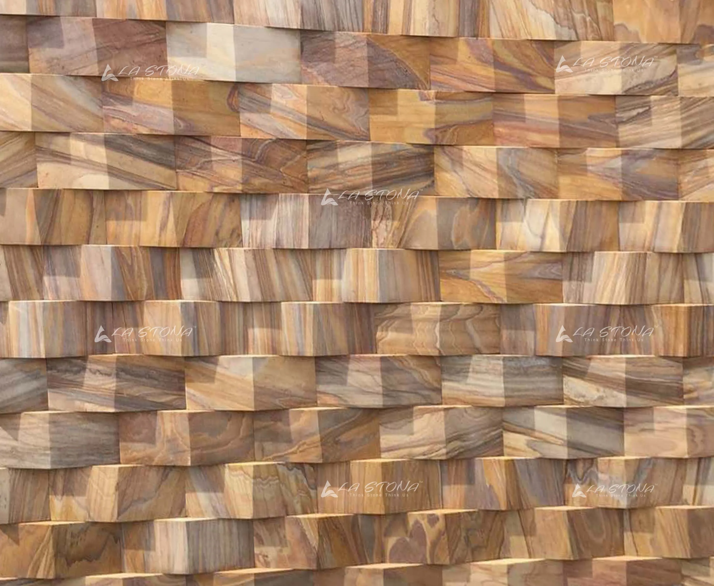 RAINBOW 09 natural stone cladding with flowing copper and sandstone veining