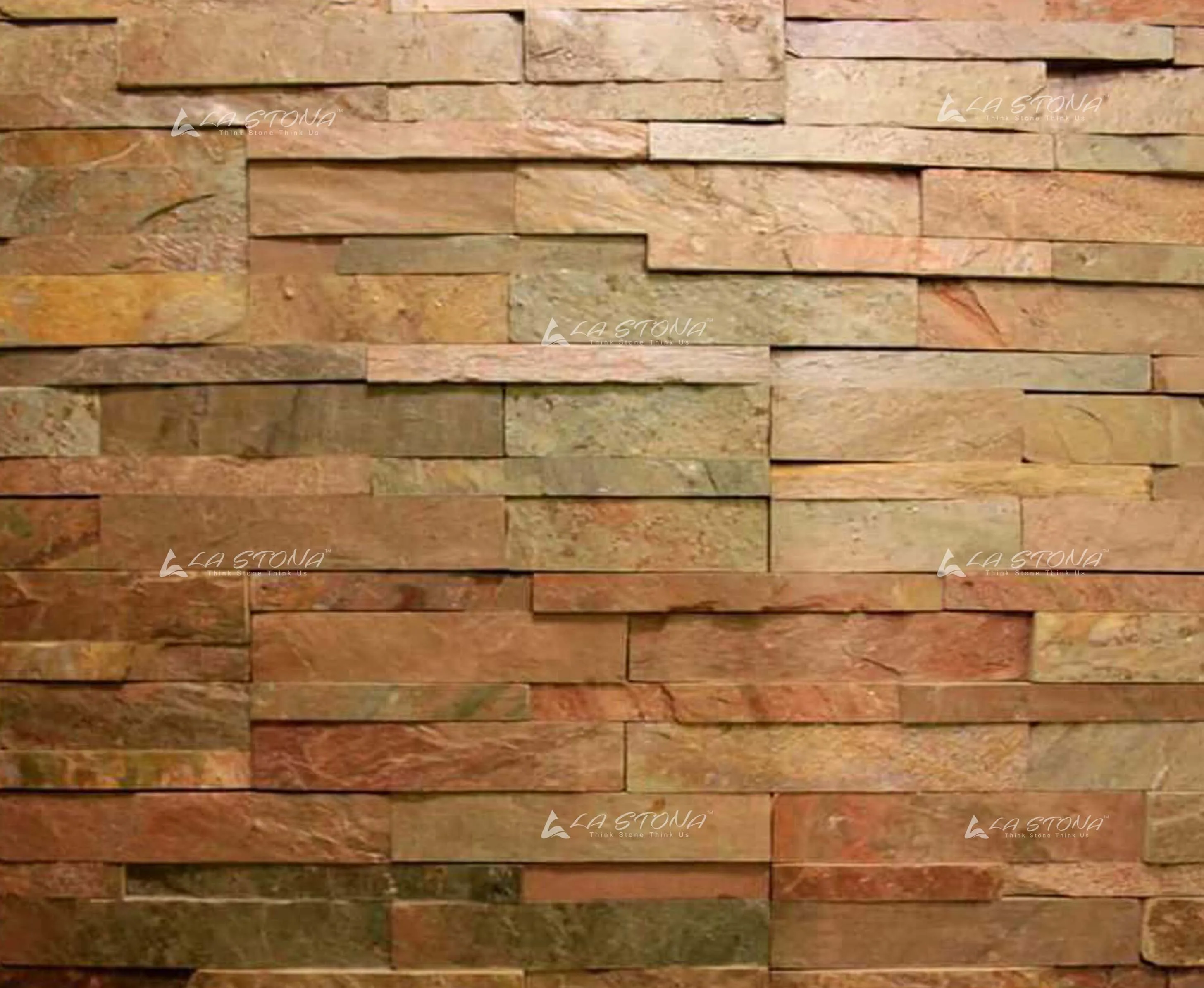 VALENCIA stacked natural stone cladding in warm rose and beige tones