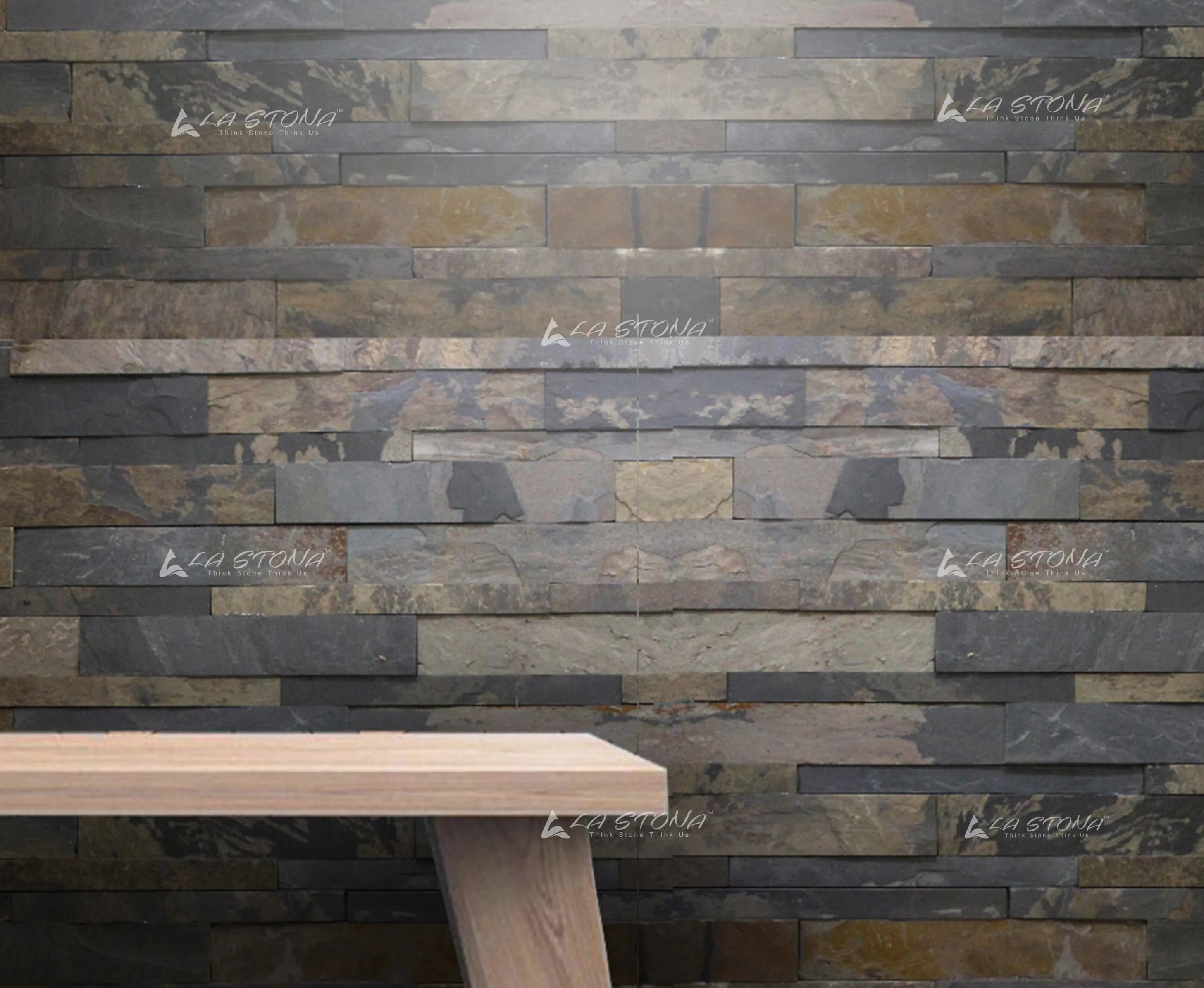 ANTIQUE BLACK natural stacked stone cladding with slate blue and charcoal tones