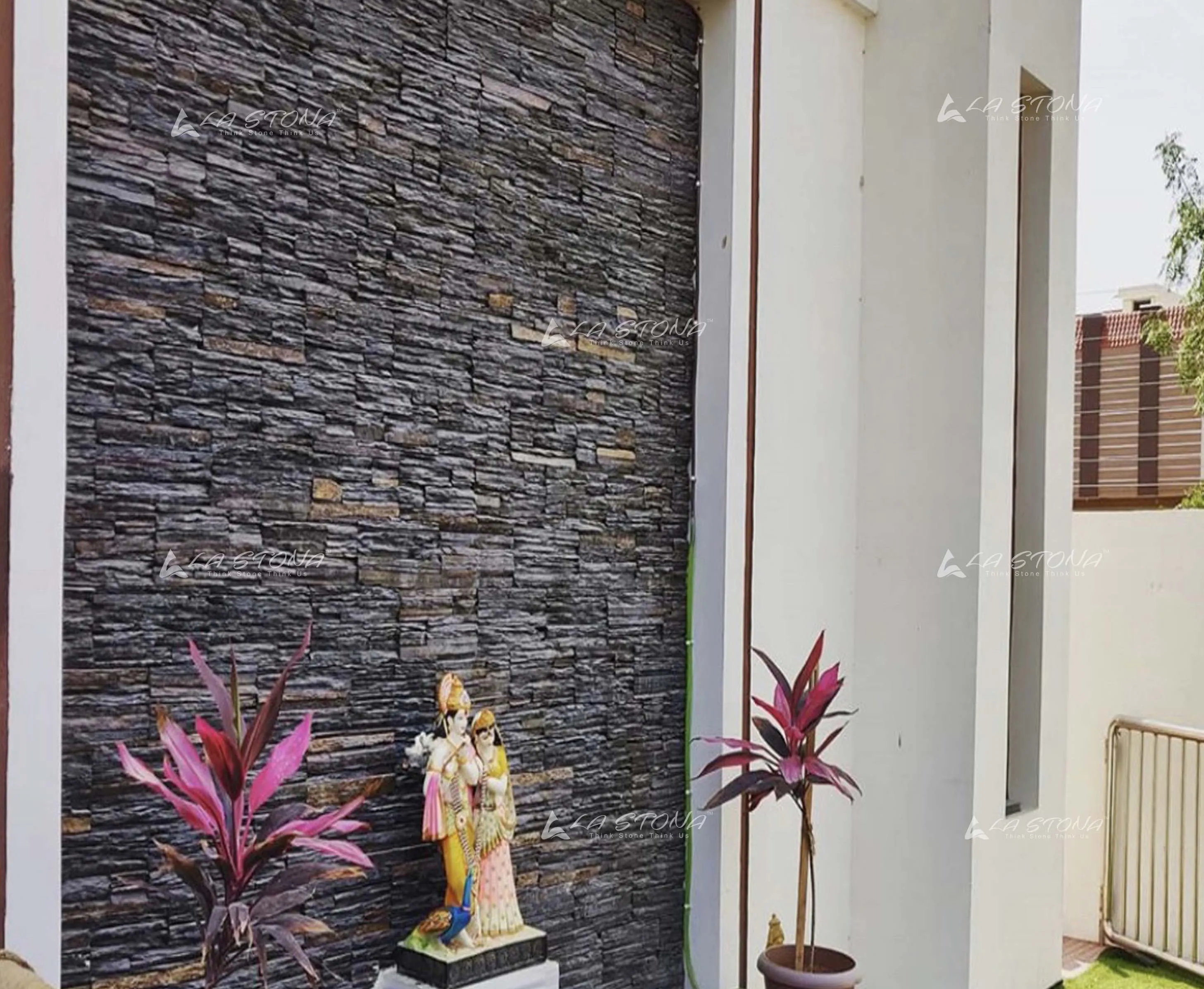 WATERFALLS dry stacked natural stone cladding with walnut brown and charcoal tones