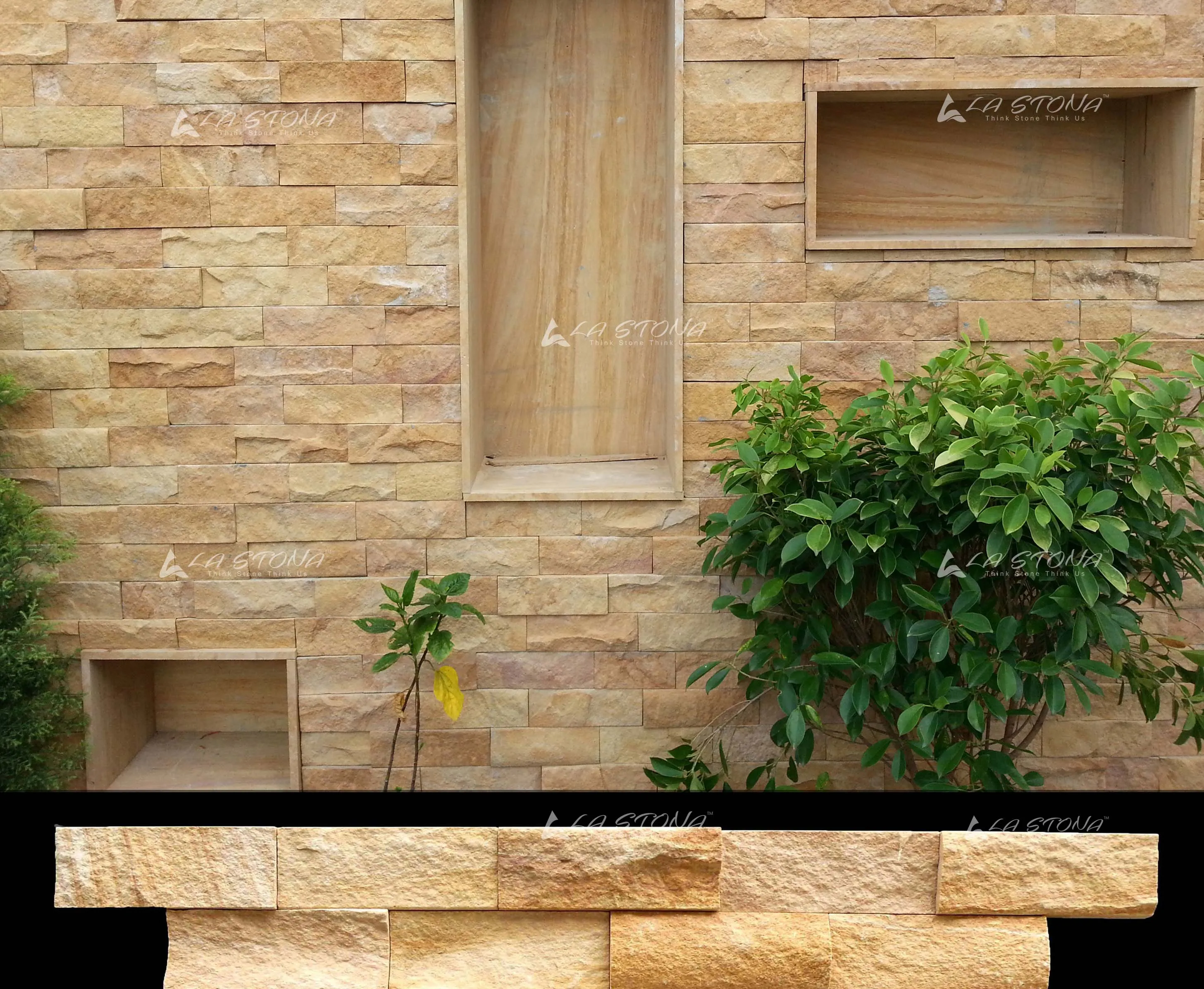 IMPERIAL natural stone cladding with warm golden sandstone tones in a rectangular format
