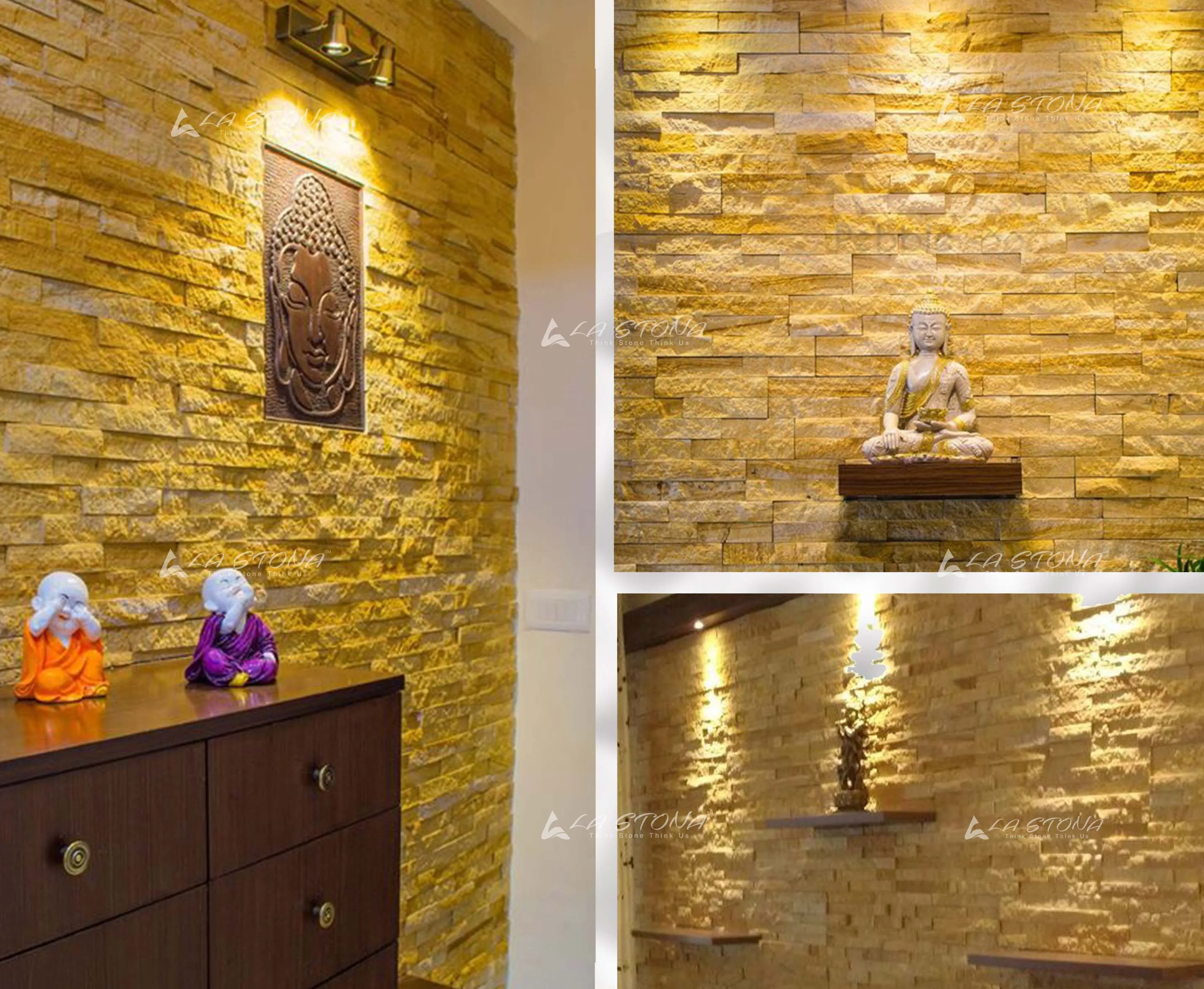 VICTORIAN YELLOW natural stone cladding with golden yellow sandstone veining in a rectangular format