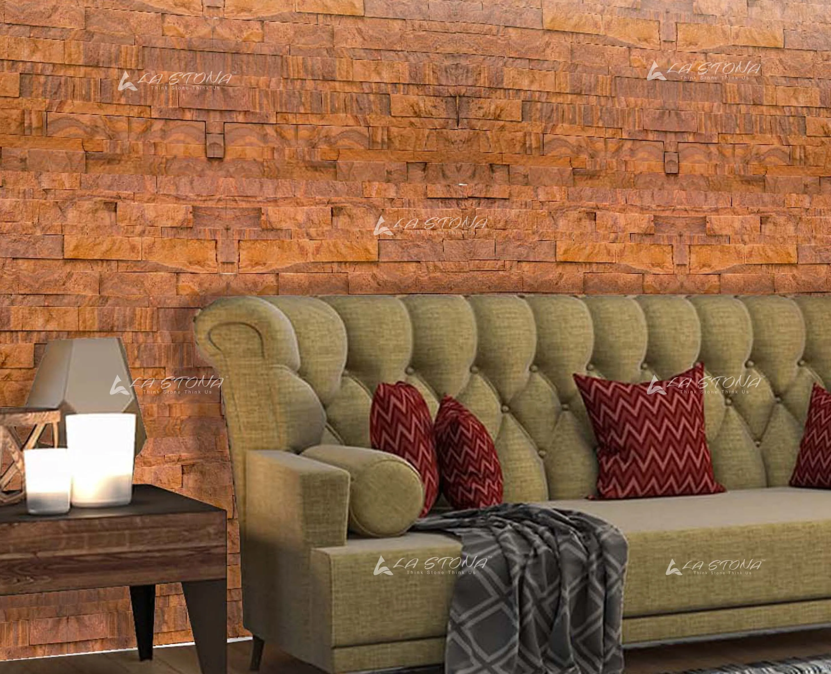 RAINBOW natural fine stacked stone cladding with flowing golden brown and rust tones