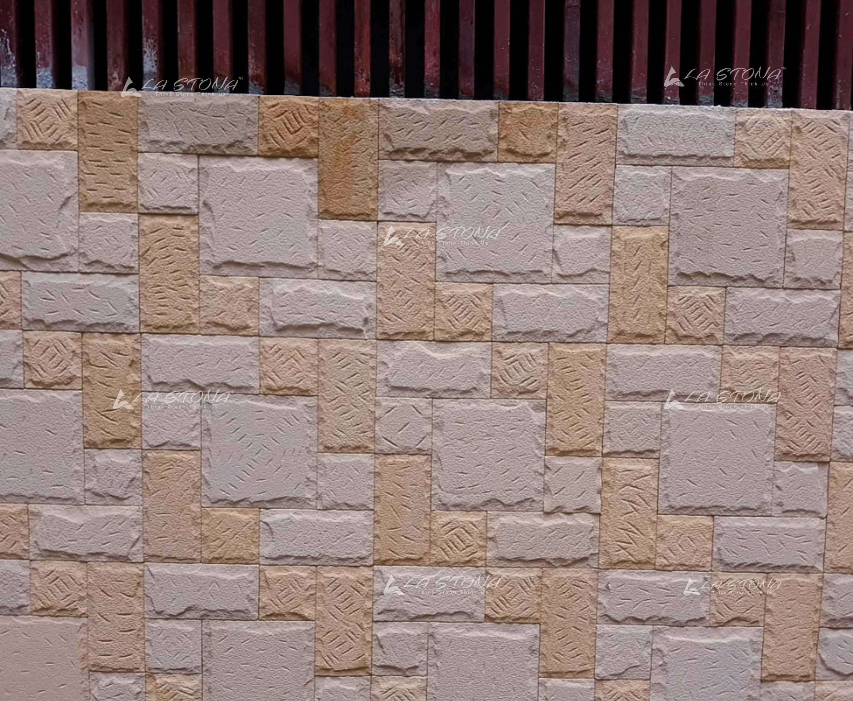 MIGUEL BEIGE natural stone cladding with cream ivory tones and a rock-faced ashlar block pattern