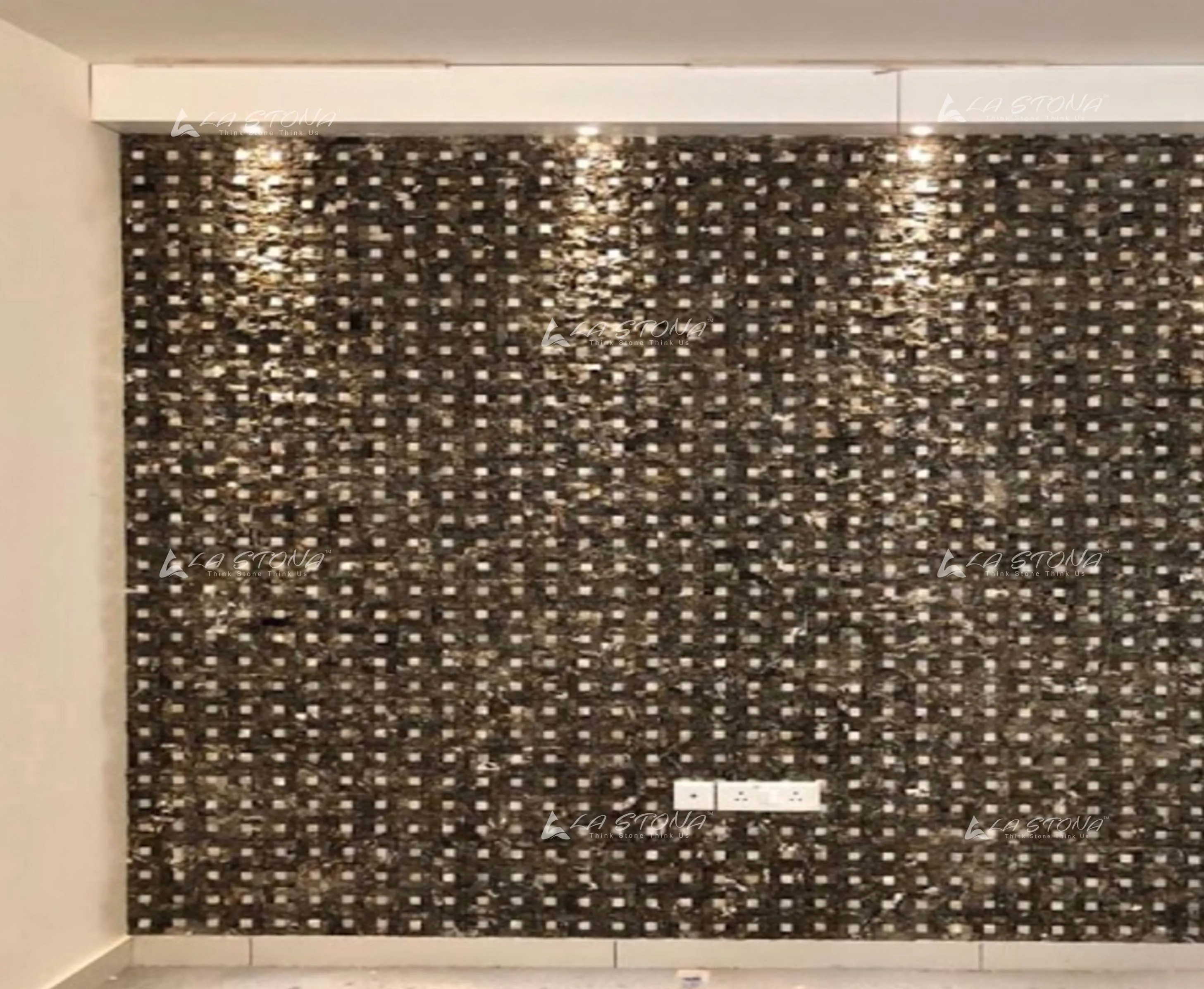 BLACK AND WHITE natural stone geometric mosaic with granite grey stone and white marble inlays