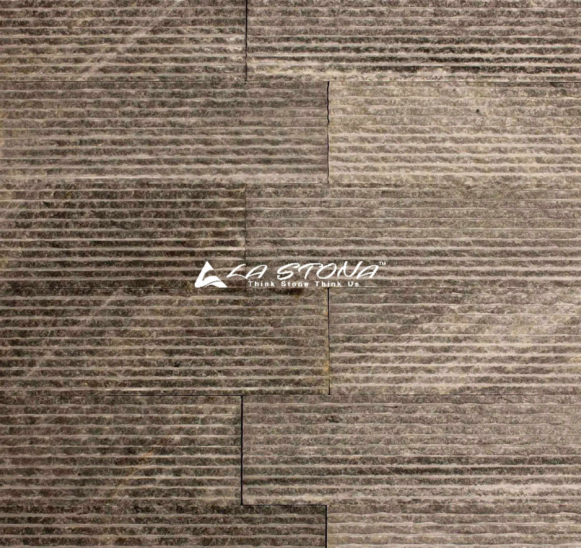 BLACK 01 natural stone cladding with smoky grey horizontal grooved texture