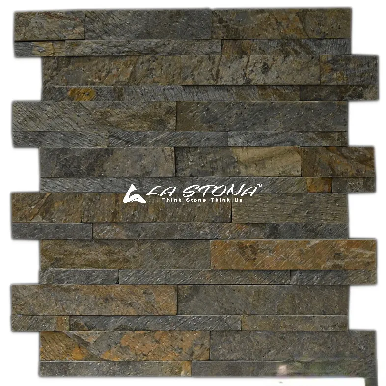 SEA CLIFF stacked natural stone cladding with olive grey earthy tones