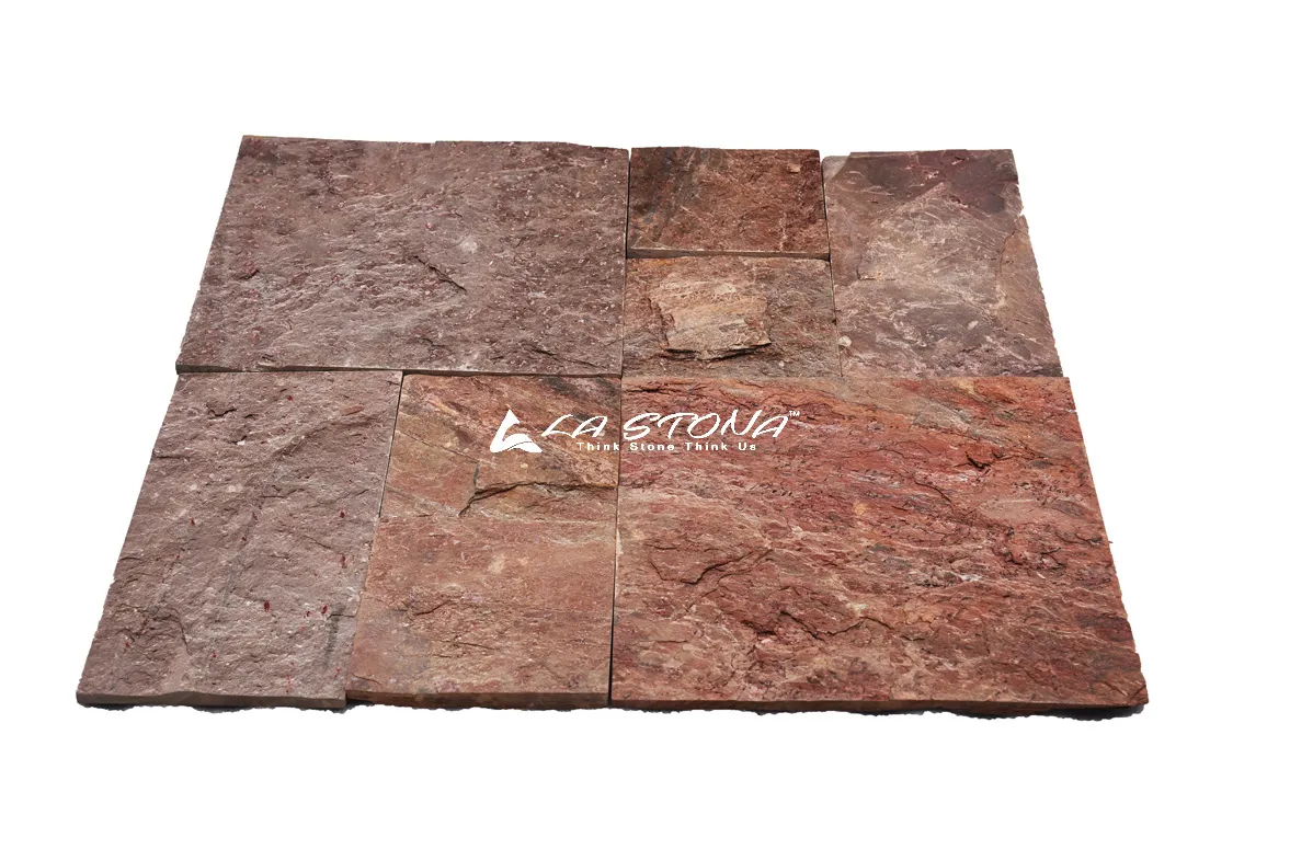 ANTIQUE SQUARES natural stone cladding with mixed sizes and warm earthy tones