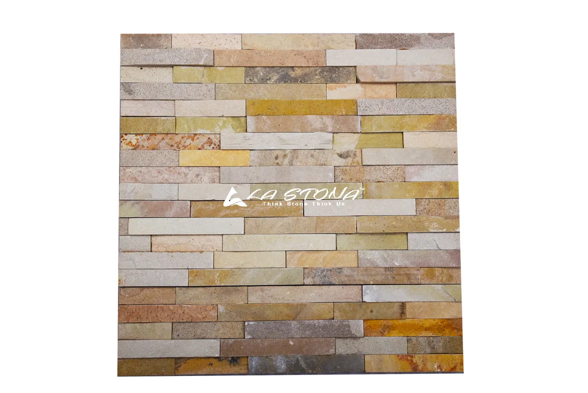 MINT NATURAL stacked natural stone cladding in soft cream and sandstone tones