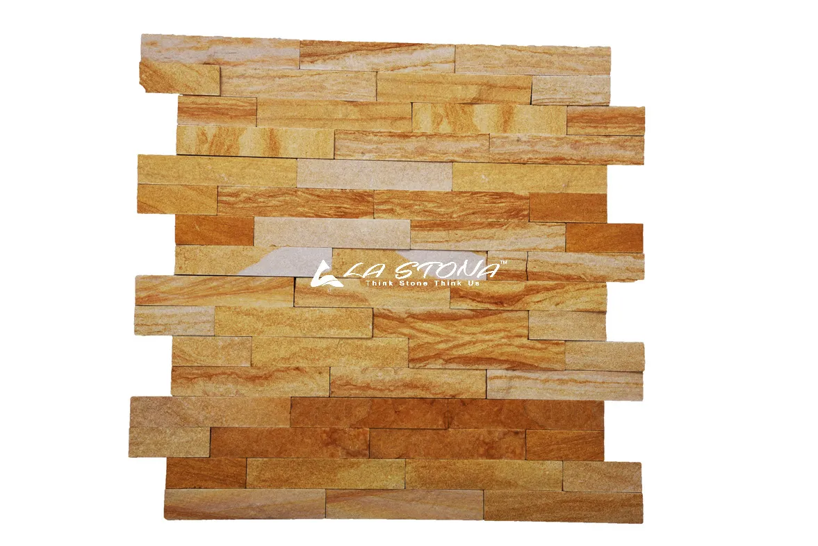 VICTORIAN YELLOW natural stone cladding with golden yellow sandstone veining in a rectangular format