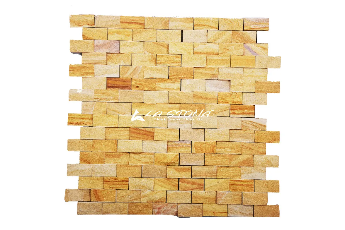 TURKEY natural stone cladding with golden sandstone tones in an ashlar brick pattern