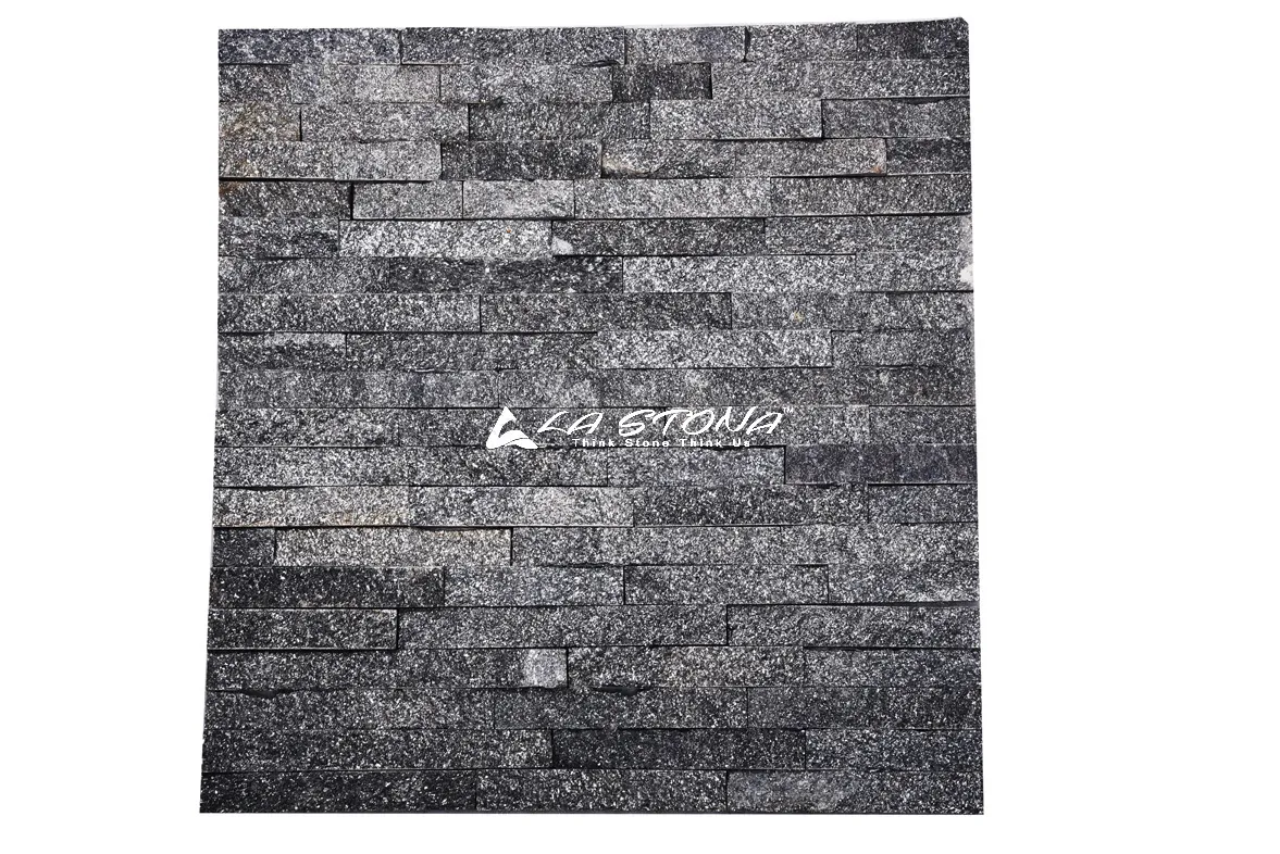 GALAXY BLACK natural fine stacked stone cladding with granite black and silver-grey mineral texture