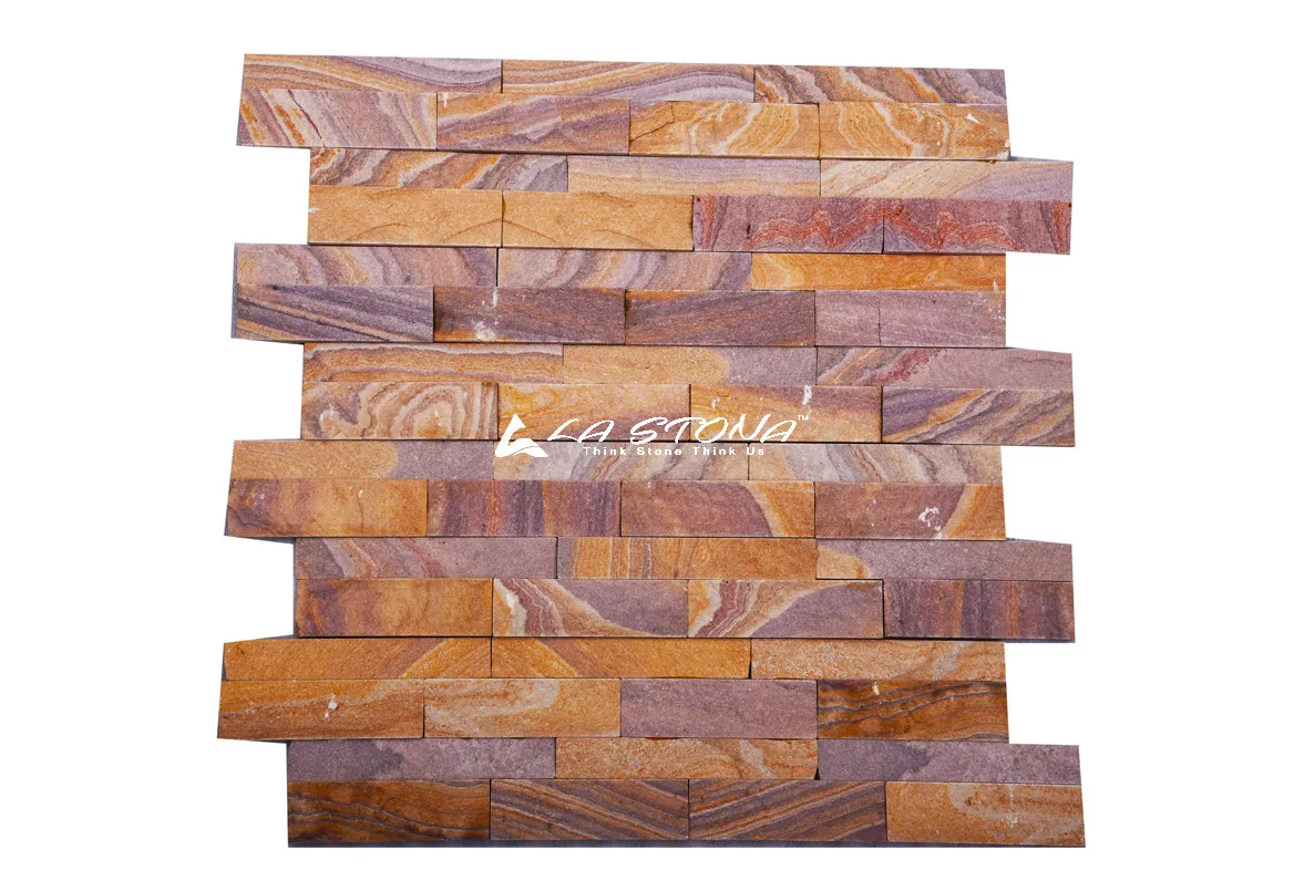 RAINBOW natural fine stacked stone cladding with flowing golden brown and rust tones