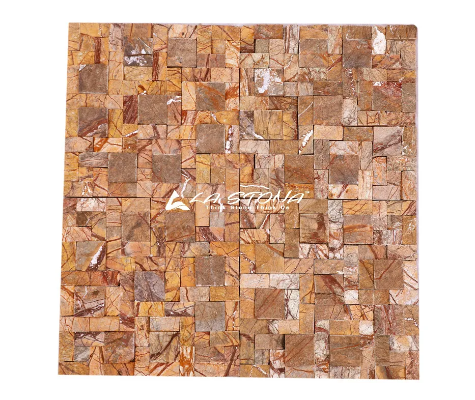 AMAZON BROWN natural stone cladding with caramel brown and golden sandstone tones in a random ashlar mosaic