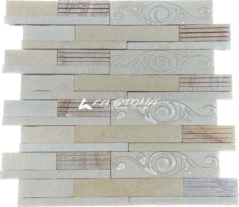 SILVER EYE exclusive decorative stone panel with engraved ornamental patterns in ivory and silver beige tones