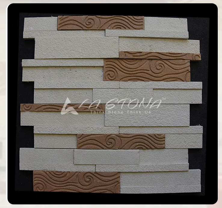 SMOKY MUSK exclusive decorative stone panel with smoky beige tones and wood-grain engraved accents
