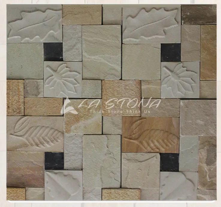 AWESOME exclusive decorative sandstone wall panel with carved wave textures and charcoal accent inserts