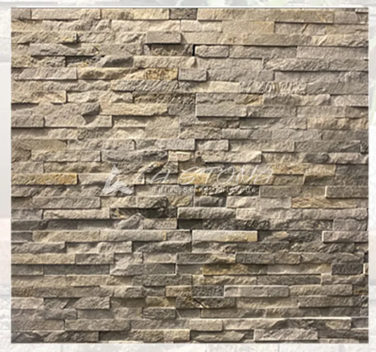 TEXAS GREY natural dry stacked stone cladding with ash grey and light beige tones