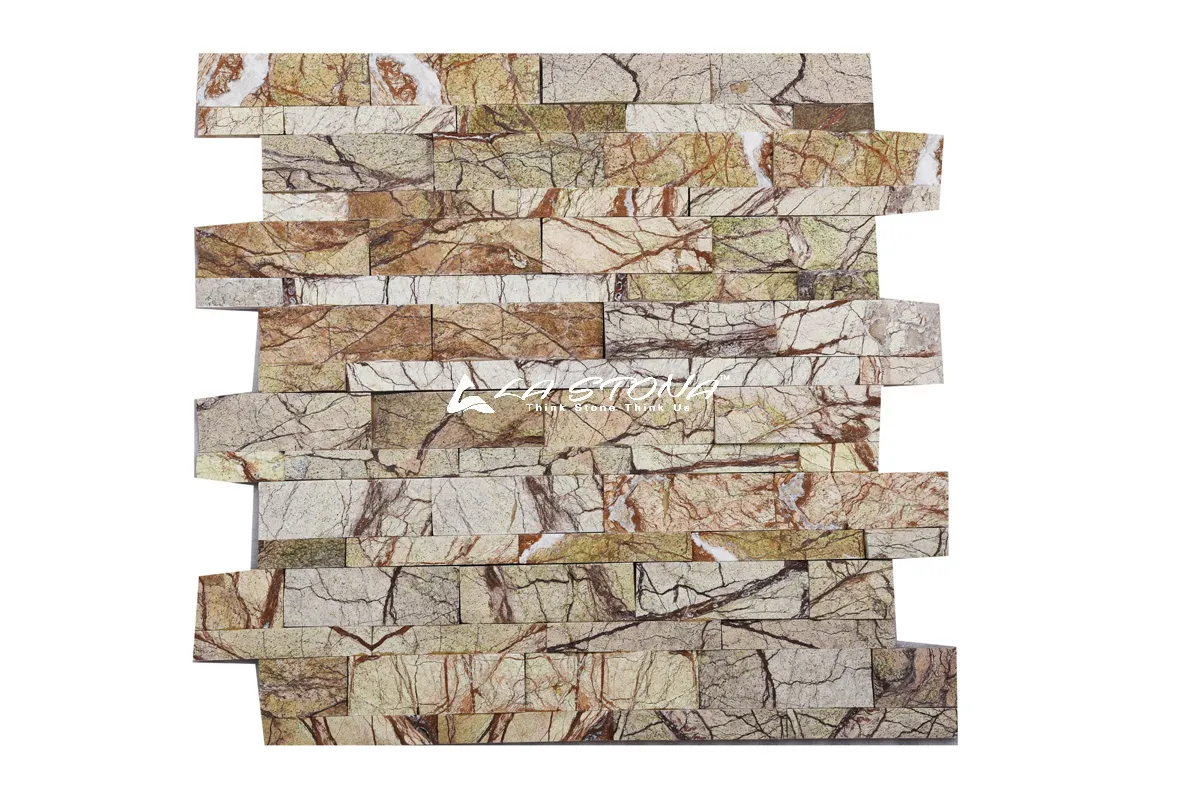 SAFARI GREEN natural stacked stone cladding with sage green, cream beige and earthy brown natural veining